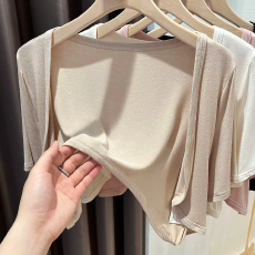 批发莫代尔V领短袖披肩夏季设计感配<b class='q'>吊带</b>裙子宽松冰丝弹力防晒开衫女