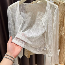 批发短款防晒开衫女<b class='q'>夏</b>季薄款配吊带裙外搭网纱罩衫蕾丝披肩外套