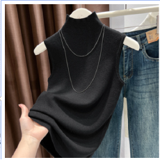 批发高端半高领针织背心女士秋<b class='q'>冬</b>季高级毛衣假领子无袖坎肩打底衫内搭