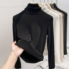 批发高领加绒加厚打底衫女内搭2025年<b class='q'>秋</b>冬新款韩系纯色长袖磨毛上衣