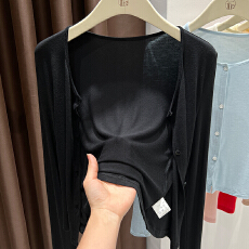 批发<b class='q'>莫代尔</b>轻薄长袖防晒针织开衫配裙子凉感罩衫秋季上衣灰色披肩外搭