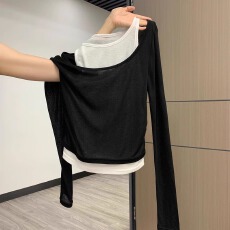 批发假两件打底衫女2026新款春季韩系穿搭超好看吊带长袖T恤短款上衣