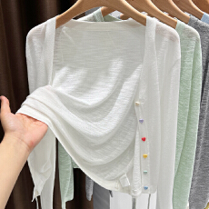 批发v领针织宽松防晒开衫配吊带裙轻薄冰丝空调衫女夏披肩女外搭旗袍