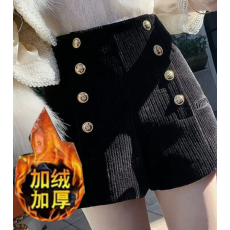 批发加绒加厚雪尼尔<b class='q'>高腰</b>阔腿<b class='q'>短裤</b>女秋冬外穿配靴子时尚a字显瘦靴裤潮