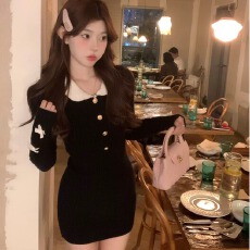 批发Lamdv 圣诞新年小香风蝴蝶结针织<b class='q'>连衣裙</b>内搭女春秋修身包臀短裙