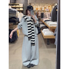 批发慵懒风套<b class='q'>装</b>条纹披肩撞色假两件卫衣女秋冬拖地休闲<b class='q'>裤</b>运动<b class='q'>裤</b>两件套