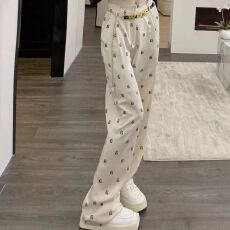 批发欧洲站爆款显瘦<b class='q'>休闲</b>裤春秋新款<b class='q'>时尚</b>字母印花宽松直筒阔腿拖地女裤