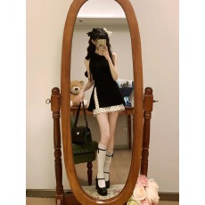 批发套装女2026夏季新款韩系设计感黑色气质开叉上衣高腰波点<b class='q'>半身裙</b>潮