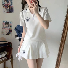 批发韩系学院风<b class='q'>休闲</b>运动服<b class='q'>套装</b>女夏季宽松polo衫短袖短裤小个子两件套