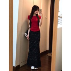 批发套装女2026夏季新款纯欲风辣妹修身短袖T恤上衣<b class='q'>高腰</b><b class='q'>半身裙</b>两件套