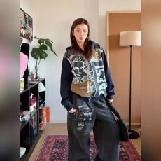 批发新款秋季美式复古做旧印花休闲卫裤男女宽松直筒运动垂感阔腿长裤