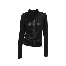 批发【官图 广州雪花羊绒250克】高领修身朋克<b class='q'>长袖</b><b class='q'>t</b><b class='q'>恤</b>套指弹力上衣