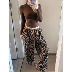美式复古豹纹休闲睡裤抽绳女秋冬保暖宽松显瘦阔腿居家长裤