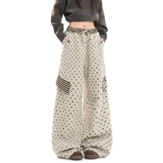 批发美式复古波点羊羔绒阔腿裤女秋冬慵懒宽松保暖<b class='q'>设计</b>感高腰休闲棉裤