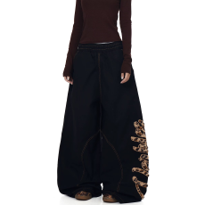 批发美式复古辣妹豹纹刺绣<b class='q'>牛仔裤</b>女新款小众设计感宽松阔腿<b class='q'>显瘦</b>拖地裤