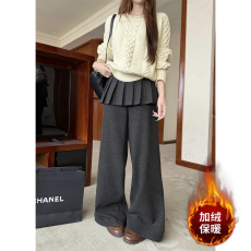 批发小众设计感百褶裙拼接屁帘裤女冬加绒百搭显瘦通勤时髦休闲阔腿裤