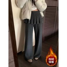 批发新款设计感加绒屁帘裤百褶裙拼接阔腿裤女韩系百搭设计感休闲<b class='q'>长</b>裤