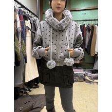 复超柔毛领可拆卸法式复古学院风时尚波点连帽拉链长袖卫衣女