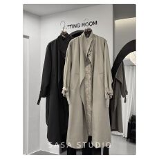 批发卡其色<b class='q'>风衣</b>女<b class='q'>中长款</b>春秋季茧型气质休闲大码立领通勤外套廓形大衣