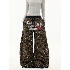 批发Free Sonata美式<b class='q'>街头</b>星星字母迷彩卫裤男女爵士舞阔腿加绒弯刀裤