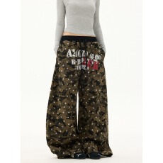 批发Free Sonata美式<b class='q'>街头</b>星星字母迷彩卫裤男女爵士舞阔腿加绒弯刀裤