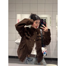 批发KOIISLE 美式cleanfit拼接设计仿麂皮高级感<b class='q'>夹克</b><b class='q'>男</b>女短宽早秋<b class='q'>外套</b>