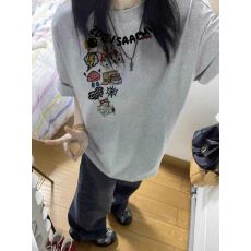 批发100%纯棉2026新款爆款灰色夏季短袖t恤女设计感宽松美式半袖上衣