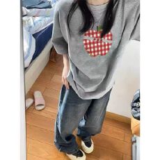批发100%纯棉美式灰色短袖t恤女新款设计感小众宽松oversize半袖上衣