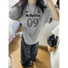 批发100%纯棉夏季短袖t恤女2026新款爆款灰色设计感宽松美式半袖上衣