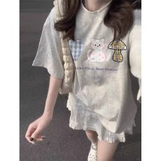 批发100%纯棉夏季短袖t恤女新爆款初中高中学生美式宽松韩版百搭上衣