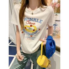 批发【纯棉】2026夏季白色印花新宽松t恤大码设计感短袖女