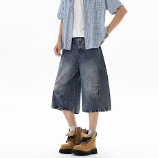 批发美式潮牌做旧牛仔裤<b class='q'>男</b>女情侣休闲宽松<b class='q'>七分裤</b>高街百搭小众<b class='q'>短裤</b>