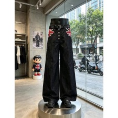 批发美式复古原牛直筒<b class='q'>牛仔裤</b>男秋季潮牌高街设计感阔腿长裤子