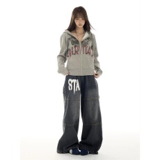 批发美式欧美风连帽卫衣<b class='q'>男</b>女宽松休闲灰色字母印花潮流上衣短款外套<b class='q'>男</b>