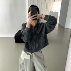 批发韩系碎花开衫连帽卫衣女<b class='q'>短</b>款拉链外套宽松慵懒风显瘦碎花长袖帽衫