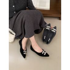 批发2025<b class='q'>秋</b>冬新款保暖毛呢法式浅口闪钻气质平底尖头单鞋软底百搭女鞋