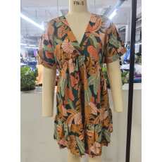 批发韩系纯欲设计感印花连衣裙女春<b class='q'>夏季</b>短袖连衣裙