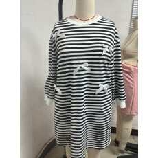 批发条纹针织全棉蝴蝶装饰连衣裙