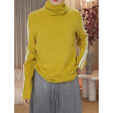 批发双面德绒高领<b class='q'>打底衫</b>女士2025秋冬新款时尚宽松休闲双条杠长袖上衣