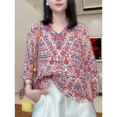 批发高级感轻奢减龄洋气<b class='q'>碎花</b><b class='q'>衬衫</b>女2025夏季新款洋气宽松休闲V领上衣