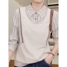 批发翻领长袖卫衣女士春季新款假两件拼接设计感上衣洋气百搭减龄小衫