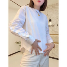 批发设计感<b class='q'>长袖</b>打底衫女士秋季新款袖口拼接圆领<b class='q'>t</b><b class='q'>恤</b>时尚宽松显瘦<b class='q'>衬衣</b>