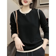 批发双面德绒长袖t恤女士春季新款圆领拼接打底衫洋气百搭减龄<b class='q'>妈妈装</b>