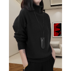 批发冬季新款纯色针织衫高级感气质卷边高领毛衣蝙蝠袖<b class='q'>宽松</b>打底衫女