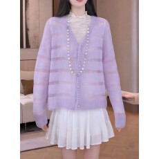 批发高级感镂空V领长袖<b class='q'>针织</b>女2026春新款小个子<b class='q'>开衫</b>外套宽松休闲上衣