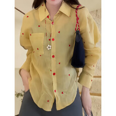 批发爱心刺绣<b class='q'>亚麻</b>衬衫女春季2026新款时尚高级感气质出游宽松防晒上衣