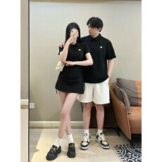 批发2025新款情侣装夏季不一样的情侣装短袖<b class='q'>翻领</b><b class='q'>连衣裙</b>修身显瘦遮肉款