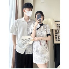 批发情侣装夏装2025新款国风显瘦高级感女新中式改良旗袍连衣裙短袖