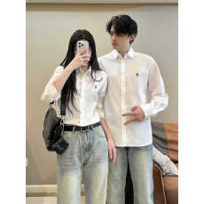 2025新款情侣装春装长袖纯棉衬衫正肩刺绣标简约高级感休闲款上衣