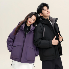 批发冬新款90绒情侣派克连帽羽绒服